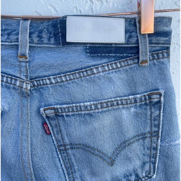 Levis Re/Done Womens High Rise Ankle Crop Distressed Jeans Acid Blue Sz 26 - Picture 16 of 16